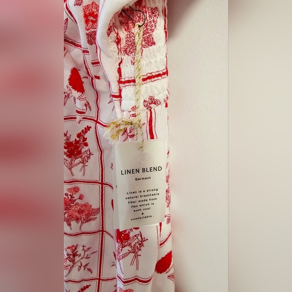 Jessica Simpson Floral Red White Dress Linen Blend Mini Short Sleeve Size XL - Picture 5 of 6